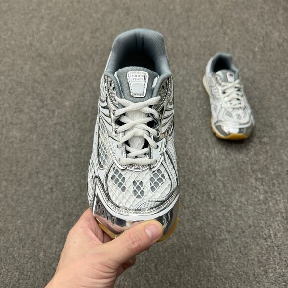 BOTTEGA VENETA Women's White and Silver Sneakers - Picture 3 of 9